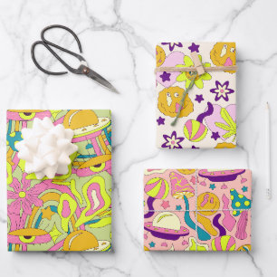 Ästhetische Trippy Psychedelic Funky Quirky Geschenkpapier Set