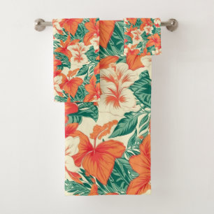Ästhetische tropische Blume aus hawaiianischem Fla Badhandtuch Set