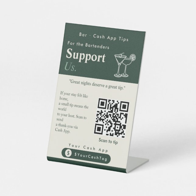 Ästhetische Unterstütze uns QR-Code-Schilder | Cas Sockelschild (Vorderseite)