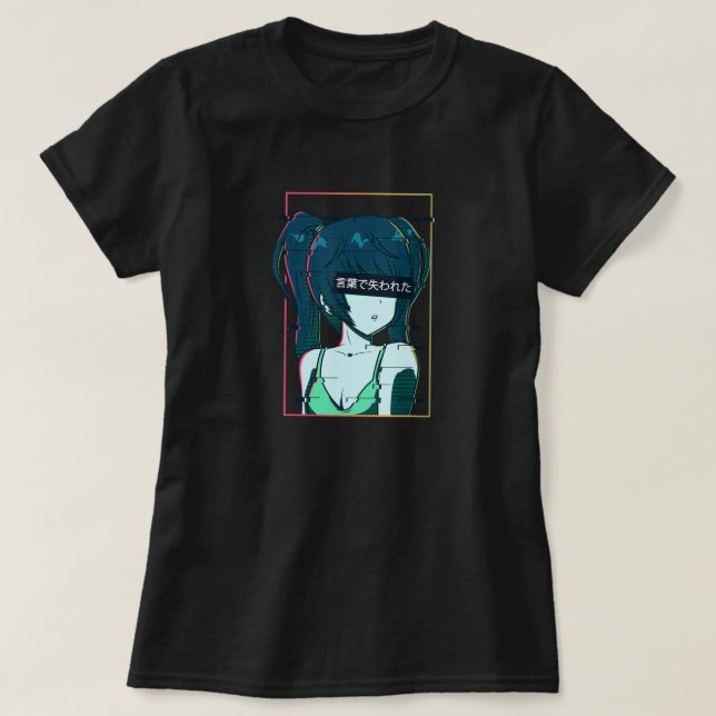 Ästhetische Vaporwave Shy Waifu Anime Girl T-Shirt (Design vorne)