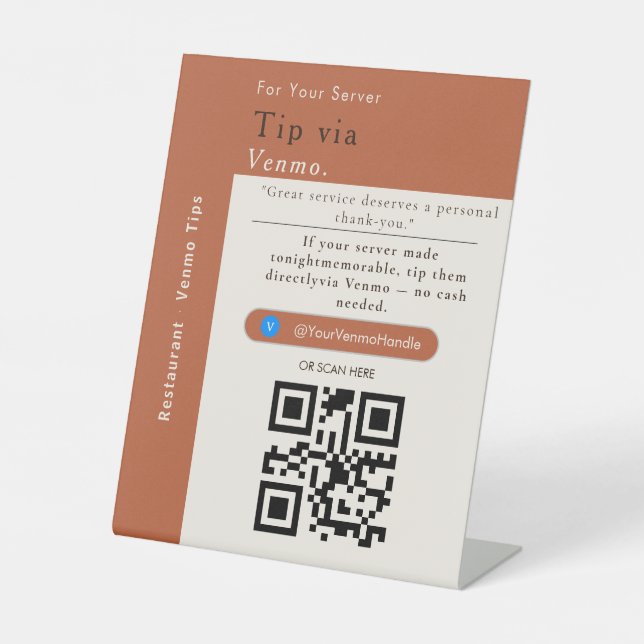 Ästhetische Venmo-Tipps QR-Code-Schilder | Venmo-T Sockelschild (Vorderseite)