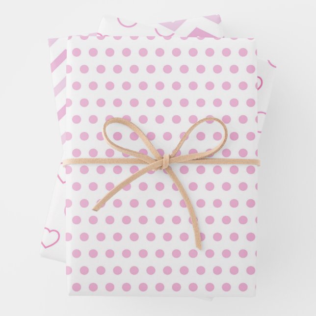 Ästhetische Weihnachten Pink Polka Muster Geschenkpapier Set (Beispiel)