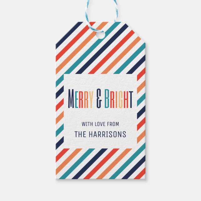 Ästhetische Weihnachts Retro Streifen farbenfrohe  Geschenkanhänger (Vorderseite)