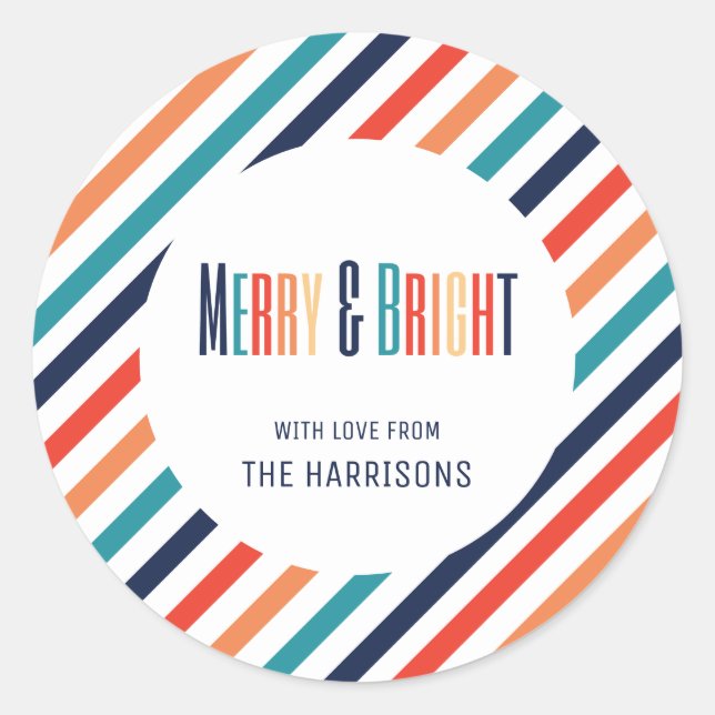 Ästhetische Weihnachts Retro Streifen farbenfrohe  Runder Aufkleber (Vorderseite)