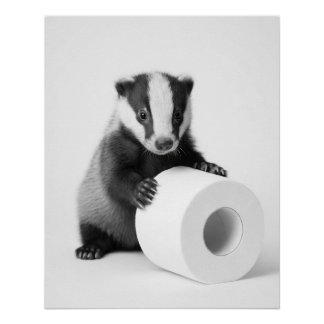 Ästhetischer Baby Dachs mit Toilettenpapier Süß Poster