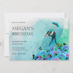 Ästhetischer Blauer Pfau Vogel  Einladung