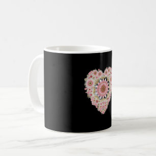 Ästhetischer Blumen-Herz-Becher Schwarzer Becher Kaffeetasse