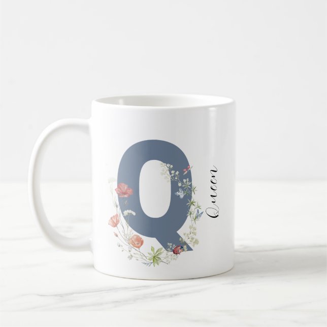 Ästhetischer Blumenbrief Q Monogramm Kaffeetasse (Links)