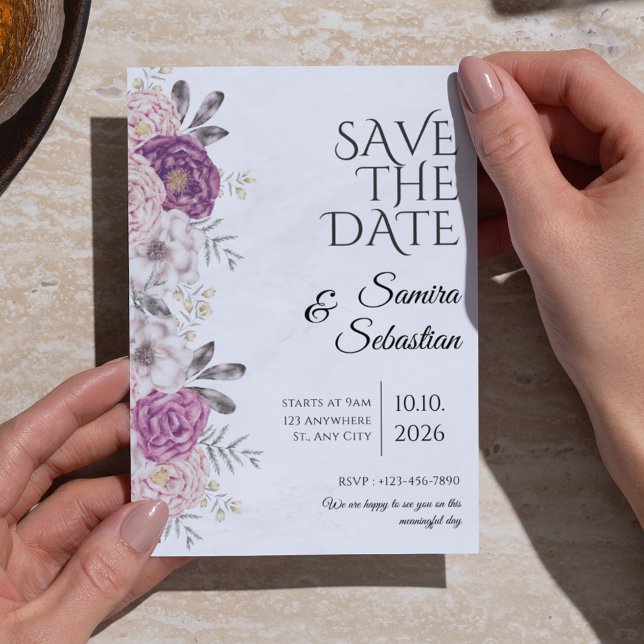 Ästhetischer Chic Floral Light Grau Save the Date Einladung (Von Creator hochgeladen)
