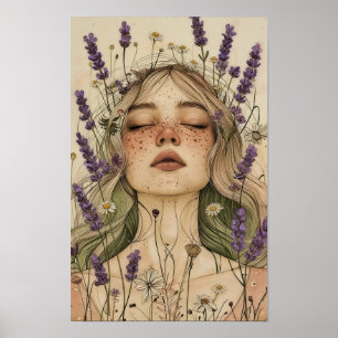 Ästhetischer Cottagecore-Mädchen-Kunstprint Poster