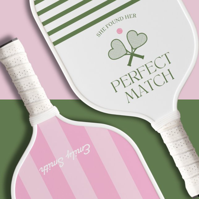 Ästhetischer Country Club Perfect Match Brautparty Pickleball Schläger (she found her perfect match pickleball paddle aesthetic bridal shower country club cute pink green)