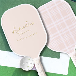 Ästhetischer Country Club Pink Karierte Monogramm Pickleball Schläger