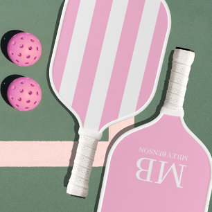 Ästhetischer Country Club Pink Streifen Monogramm Pickleball Schläger