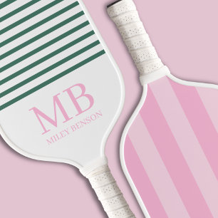Ästhetischer Country Club Pink Streifen Monogramm Pickleball Schläger