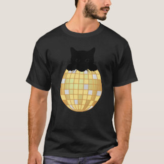 Ästhetischer Disco Ball Silber Gelb Schwarz Katze  T-Shirt