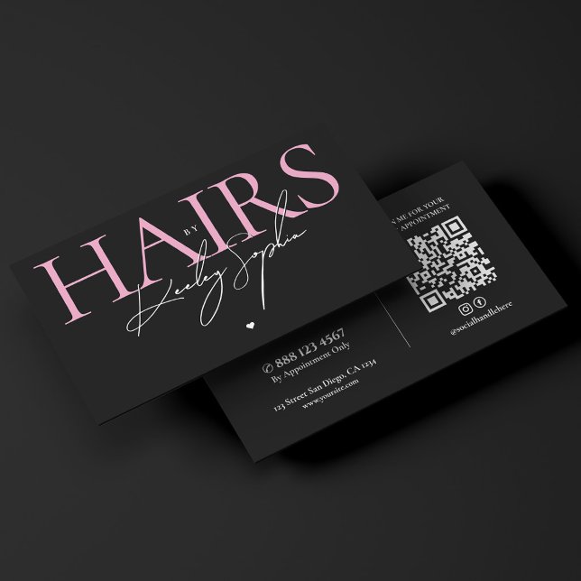 Ästhetischer Friseursalon Pink Schwarz Visitenkarte (Aesthetic Hair Stylist Salon Pink Black Business Card
)