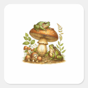 Ästhetischer Frosch Pilz Cottagecore Goblincore Quadratischer Aufkleber