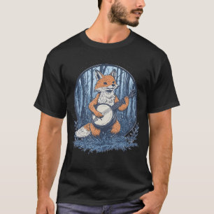 Ästhetischer Fuchs, der Banjo-Gitarre im Wald spie T-Shirt