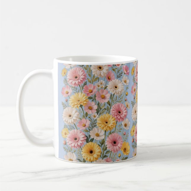 Ästhetischer gelber rosa Gerbera-Margerite-Blumenb Kaffeetasse (Links)
