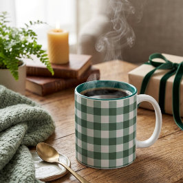 Ästhetischer grüner Gingham Zweifarben-Kaffeebeche Zweifarbige Tasse