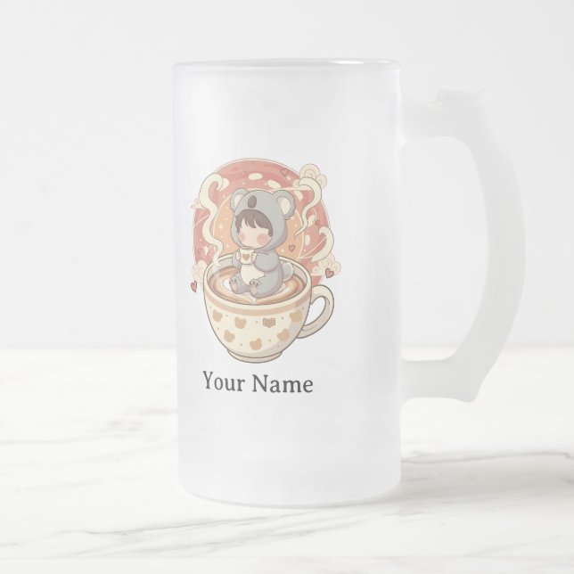 Ästhetischer klarer Chibi-Koala-Glas-Kaffeebecher Mattglas Bierglas (Rechts)