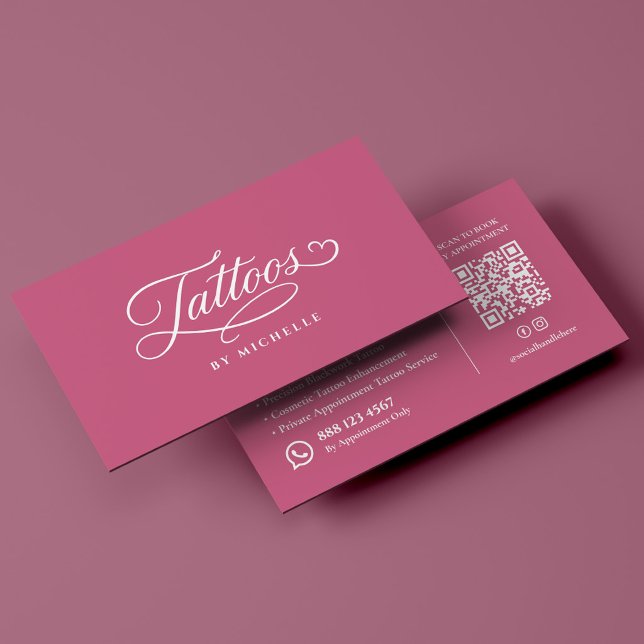 Ästhetischer Kosmetik-Tätowierer Pink Script Visitenkarte (Aesthetic Cosmetic Tattoo Artist Pink Script Business Card
)