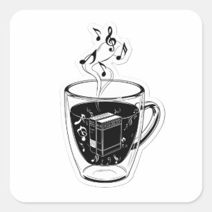 Ästhetischer Musik-Kaffeebecher & Bücher 3D-Aufkle Quadratischer Aufkleber