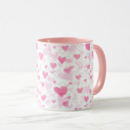 Ästhetischer rosa Wasserfarb-Herzen Zweiton-Kaffee Tasse