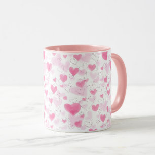 Ästhetischer rosa Wasserfarb-Herzen Zweiton-Kaffee Tasse