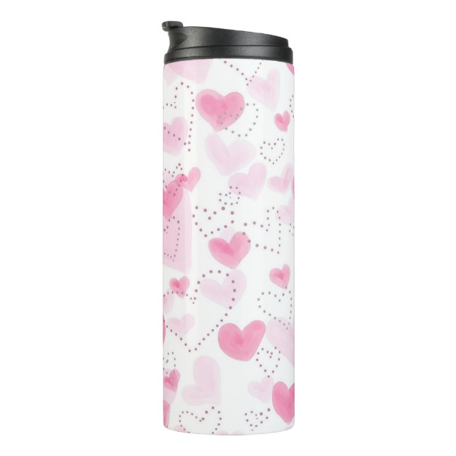 Ästhetischer Rosa Wasserfarbe-Herzen-Thermobecher Thermosbecher (Nach rechts gedreht)