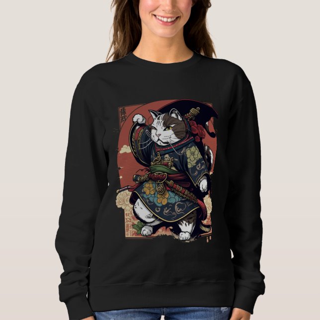 Ästhetischer Samurai-Katze Japan Bushido Katzen Sweatshirt (Vorderseite)