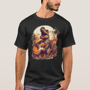 Ästhetischer T Rex Dino Gitarre Musik spielender D T-Shirt