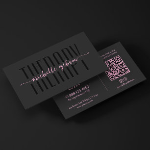 Ästhetischer Therapeut Schwarz Pink Monogramm QR Visitenkarte