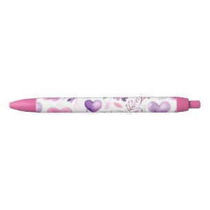 Ästhetischer Wasserfarben-Lila-Rosa-Herzen-Blumen- Kugelschreiber
