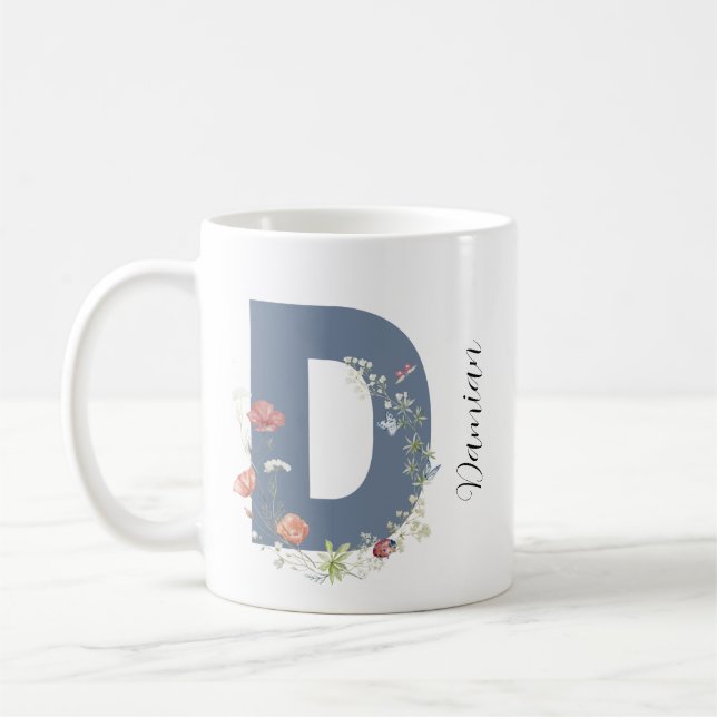 Ästhetischer Wasserfarbenflorbrief D Monogramm Kaffeetasse (Links)