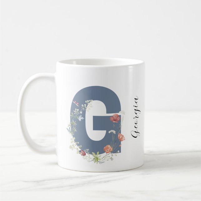 Ästhetischer Wasserfarbenflorbrief G Monogramm Kaffeetasse (Links)