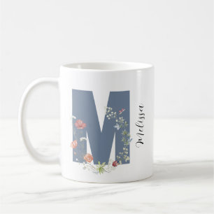 Ästhetischer Wasserfarbenflorbrief M Monogramm Kaffeetasse