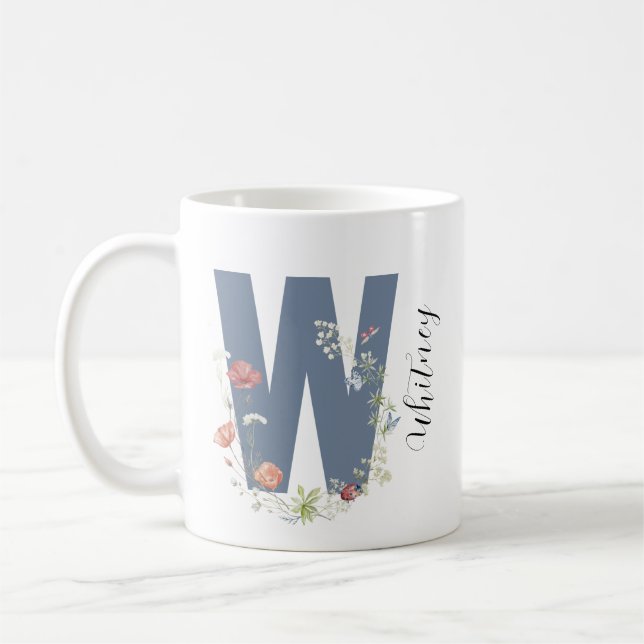 Ästhetischer Wasserfarbenflorbrief W Monogramm Kaffeetasse (Links)