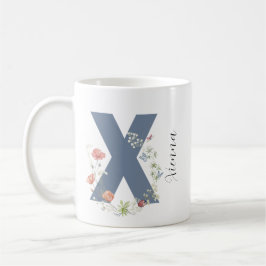 Ästhetischer Wasserfarbenflorbrief X Monogramm Kaffeetasse