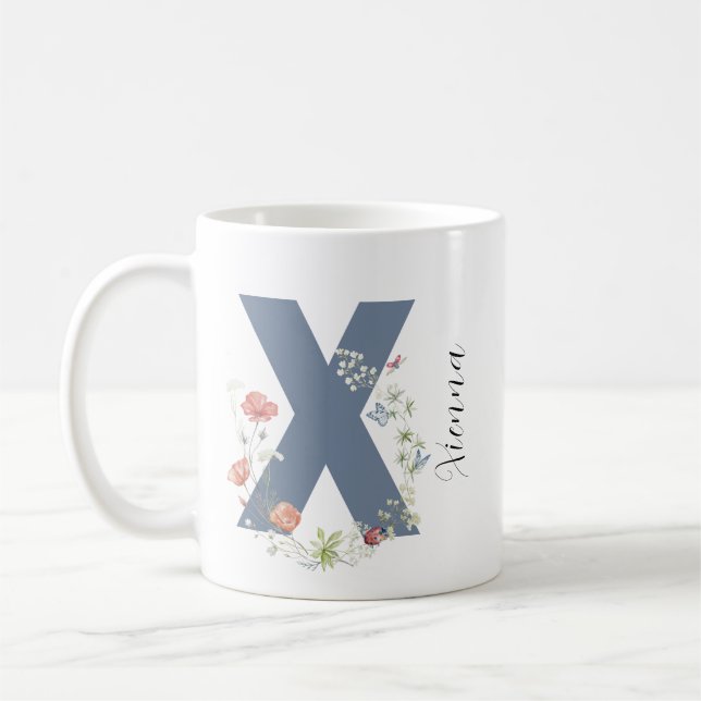 Ästhetischer Wasserfarbenflorbrief X Monogramm Kaffeetasse (Links)