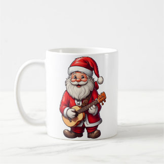 Ästhetischer Weihnachts-Santa spielt Ukulele-Musik Kaffeetasse