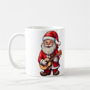 Ästhetischer Weihnachts-Santa spielt Ukulele-Musik Kaffeetasse