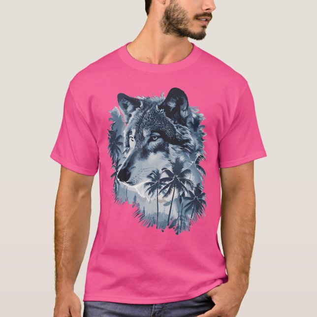 Ästhetischer Wolf mit Palmen I Wolf T-Shirt (Vorderseite)