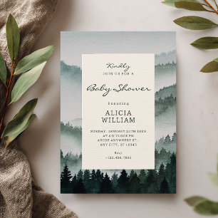 Ästhetisches Aquarell-Wald-Baby-Party Einladung