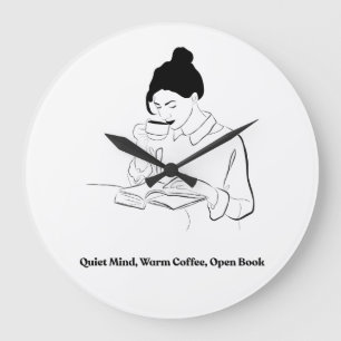 Ästhetisches Buch- und Kaffee-Linienkunst-T-Shirt Große Wanduhr