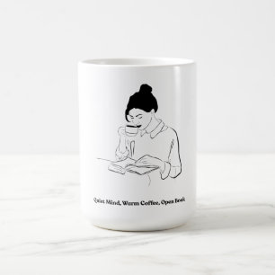 Ästhetisches Buch- und Kaffee-Linienkunst-T-Shirt Kaffeetasse