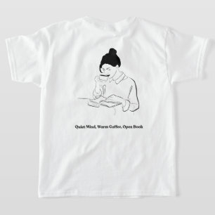 Ästhetisches Buch- und Kaffee-Linienkunst-T-Shirt T-Shirt