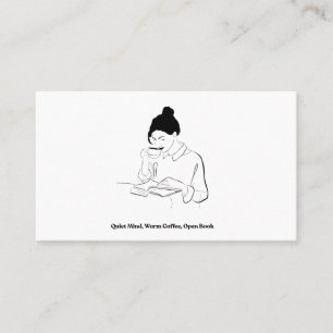 Ästhetisches Buch- und Kaffee-Linienkunst-T-Shirt Visitenkarte