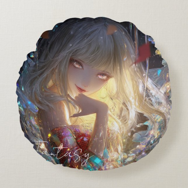 Ästhetisches / Dark Fantasy Mädchen Rundes Kissen (Vorderseite)