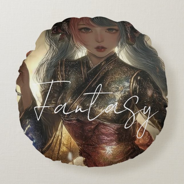 Ästhetisches / Dark Fantasy Mädchen Rundes Kissen (Vorderseite)